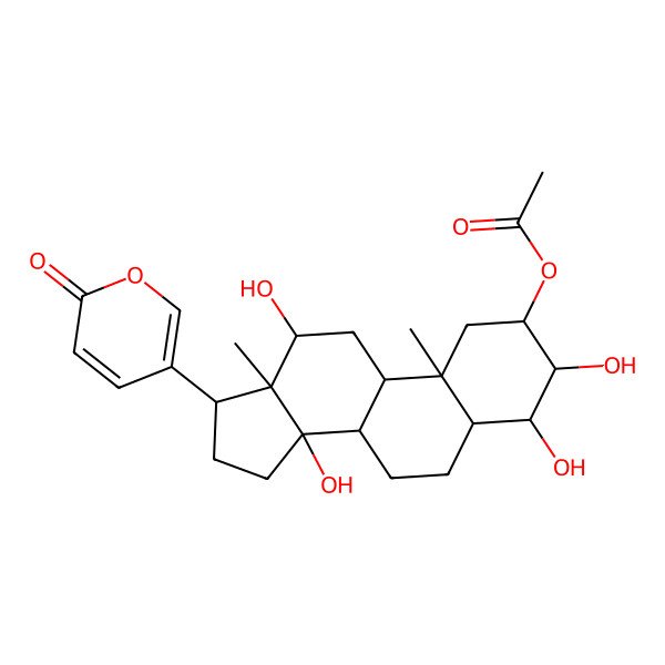 2D Structure of 2alpha-Acetoxy-3beta,4beta,12alpha,14beta-tetrahydroxy-20,21,22,23-tetradehydro-5alpha-bufanolide