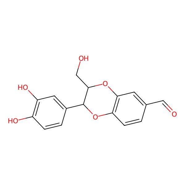 2D Structure of (2R,3R)-2-(3,4-dihydroxyphenyl)-3-(hydroxymethyl)-2,3-dihydro-1,4-benzodioxine-6-carbaldehyde