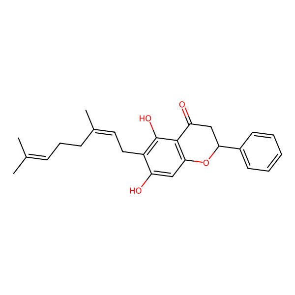 2D Structure of 2alpha-Phenyl-6-[(E)-3,7-dimethyl-2,6-octadienyl]-2,3-dihydro-5,7-dihydroxy-4H-1-benzopyran-4-one