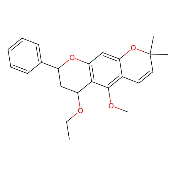 2D Structure of 2alpha-Phenyl-8,8-dimethyl-4beta-ethoxy-5-methoxy-3,4-dihydro-2H,8H-benzo[1,2-b:5,4-b']dipyran