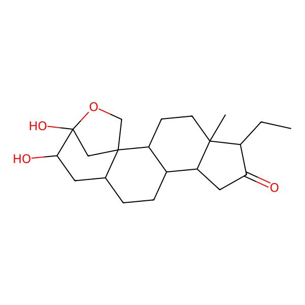 2D Structure of (1R,2S,5S,6R,9S,10S,13S,15R,16S)-6-ethyl-15,16-dihydroxy-5-methyl-17-oxapentacyclo[14.2.1.01,13.02,10.05,9]nonadecan-7-one