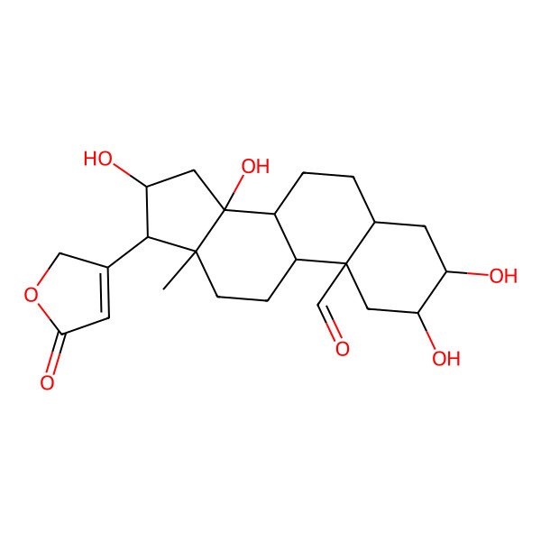 2D Structure of 2alpha,3beta,14,16alpha-Tetrahydroxy-5alpha-card-20(22)-enolid-19-al