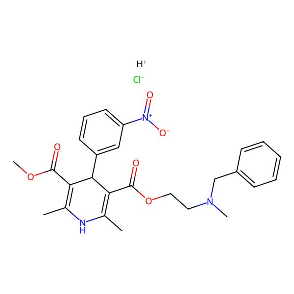 2D Structure of 5-O-[2-[benzyl(methyl)amino]ethyl] 3-O-methyl 2,6-dimethyl-4-(3-nitrophenyl)-1,4-dihydropyridine-3,5-dicarboxylate;hydron;chloride