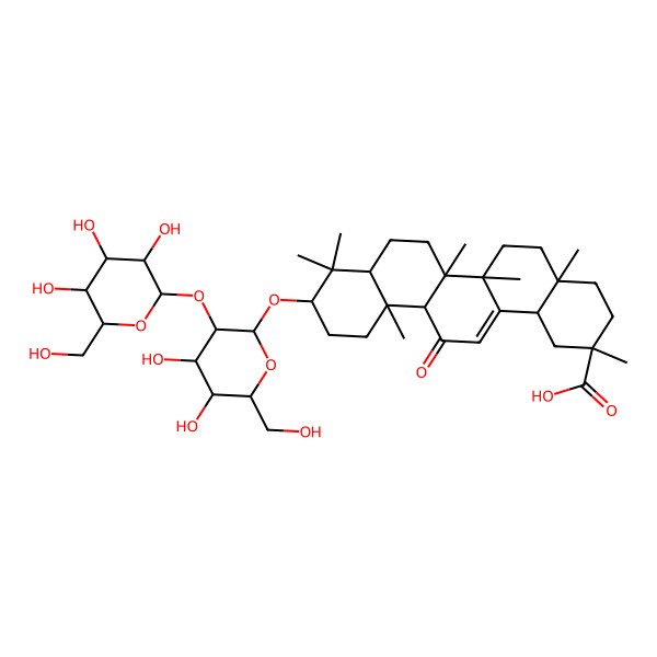 2D Structure of (2S,4aS,6bR,12aS)-10-[(2R,3R,4S,5S,6R)-4,5-dihydroxy-6-(hydroxymethyl)-3-[(2S,3R,4S,5S,6R)-3,4,5-trihydroxy-6-(hydroxymethyl)oxan-2-yl]oxyoxan-2-yl]oxy-2,4a,6a,6b,9,9,12a-heptamethyl-13-oxo-3,4,5,6,6a,7,8,8a,10,11,12,14b-dodecahydro-1H-picene-2-carboxylic acid