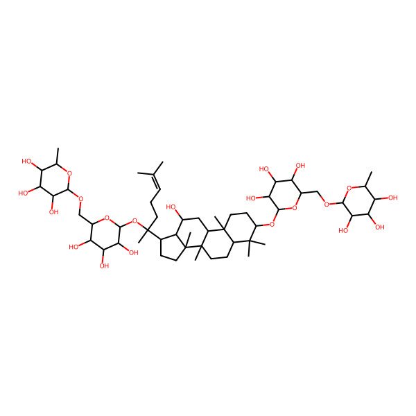 2D Structure of (2S,3R,4R,5R,6R)-2-methyl-6-[[(2R,3S,4S,5R,6R)-3,4,5-trihydroxy-6-[[12-hydroxy-4,4,8,10,14-pentamethyl-17-[6-methyl-2-[(2S,3R,4S,5S,6R)-3,4,5-trihydroxy-6-[[(2R,3R,4R,5S,6S)-3,4,5-trihydroxy-6-methyloxan-2-yl]oxymethyl]oxan-2-yl]oxyhept-5-en-2-yl]-2,3,5,6,7,9,11,12,13,15,16,17-dodecahydro-1H-cyclopenta[a]phenanthren-3-yl]oxy]oxan-2-yl]methoxy]oxane-3,4,5-triol