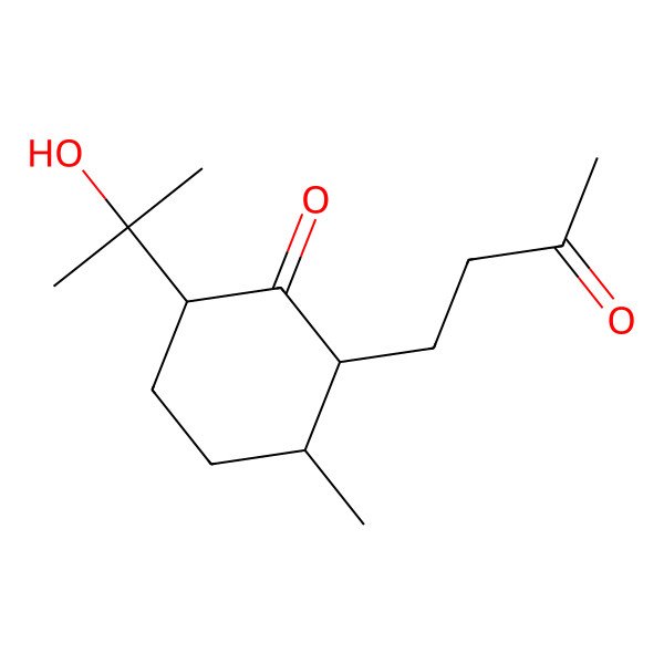 2D Structure of (2S,3R,6S)-6-(2-hydroxypropan-2-yl)-3-methyl-2-(3-oxobutyl)cyclohexan-1-one 2D Structure of (2S,3R,6S)-6-(2-hydroxypropan-2-yl)-3-methyl-2-(3-oxobutyl)cyclohexan-1-one