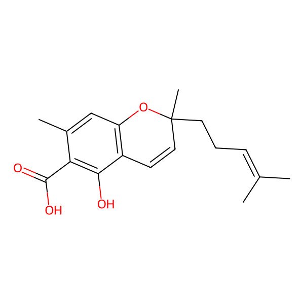 2D Structure of (2S)-5-hydroxy-2,7-dimethyl-2-(4-methylpent-3-enyl)chromene-6-carboxylic acid 2D Structure of (2S)-5-hydroxy-2,7-dimethyl-2-(4-methylpent-3-enyl)chromene-6-carboxylic acid