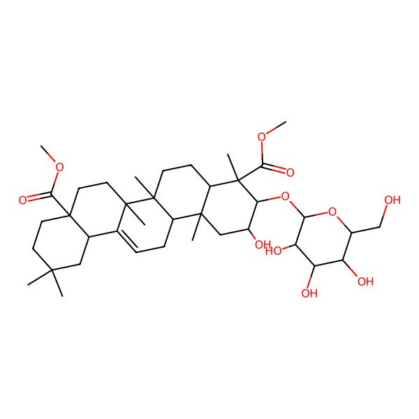 2D Structure of 2beta-Hydroxy-3beta-(beta-D-glucopyranosyloxy)olean-12-ene-23,28-dioic acid dimethyl ester