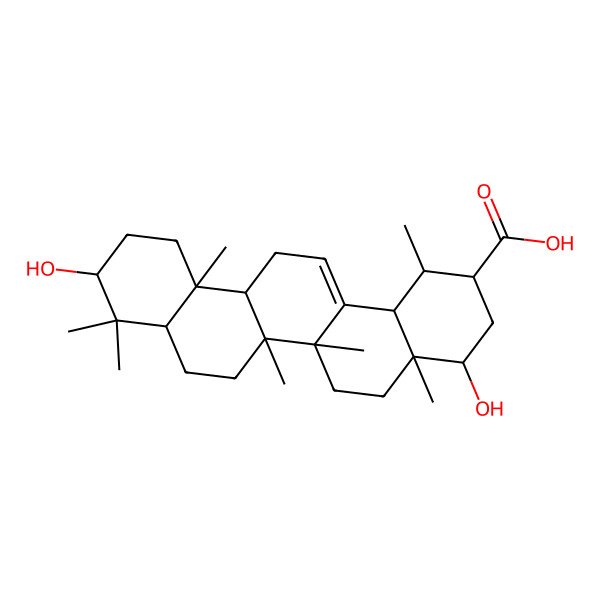 2D Structure of (1R,2R,4aR,6bR,10S,12aR,14bS)-4,10-dihydroxy-1,4a,6a,6b,9,9,12a-heptamethyl-2,3,4,5,6,6a,7,8,8a,10,11,12,13,14b-tetradecahydro-1H-picene-2-carboxylic acid