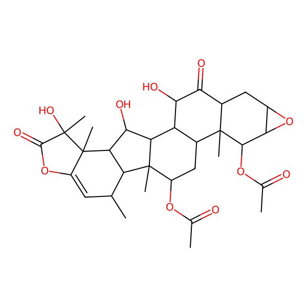 2D Structure of [(1S,2R,3R,5S,7S,9S,10R,11R,12S,14S,15R,16S,17S,22S,23S,24S,25R)-10-acetyloxy-3,22,25-trihydroxy-11,15,17,22,23-pentamethyl-4,21-dioxo-8,20-dioxaheptacyclo[13.10.0.02,12.05,11.07,9.016,24.019,23]pentacos-18-en-14-yl] acetate