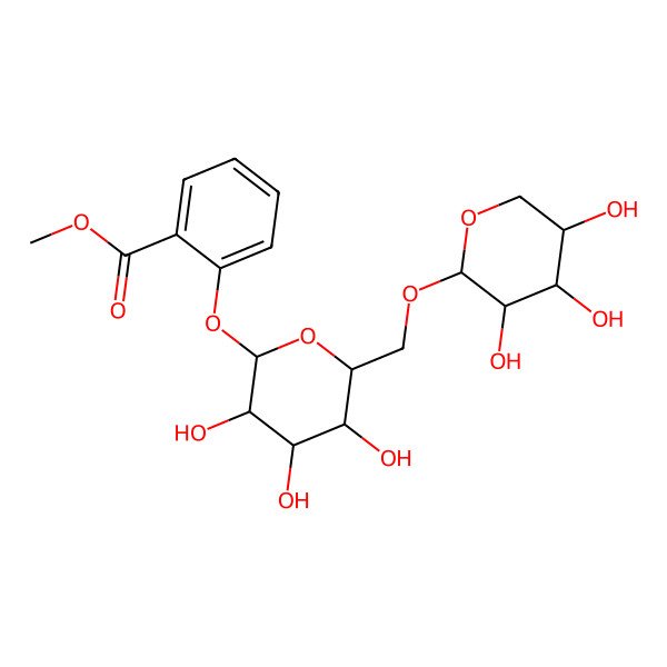 2D Structure of methyl 2-[(2R,3S,4R,5R,6S)-3,4,5-trihydroxy-6-[[(2R,3S,4R,5S)-3,4,5-trihydroxyoxan-2-yl]oxymethyl]oxan-2-yl]oxybenzoate
