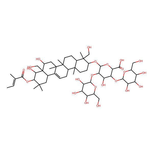 2D Structure of 3beta-[2-O,4-O-Di(beta-D-glucopyranosyl)-beta-D-glucopyranuronosyloxy]oleana-12-ene-16alpha,21beta,22alpha,24,28-pentol 21-[(Z)-2-methyl-2-butenoate]