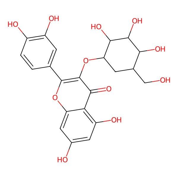 2D Structure of 2-(3,4-dihydroxyphenyl)-5,7-dihydroxy-3-[(1R,2R,3S,4R,5R)-2,3,4-trihydroxy-5-(hydroxymethyl)cyclohexoxy]chromen-4-one