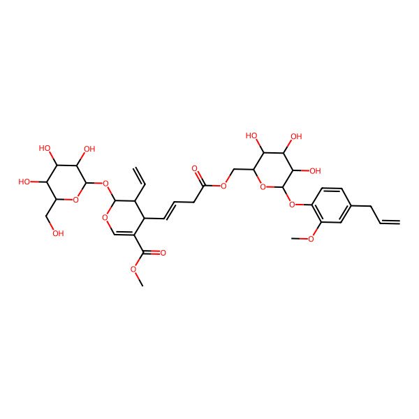2D Structure of methyl (2S,3R,4S)-3-ethenyl-4-[(E)-4-oxo-4-[[(2R,3S,4S,5R,6S)-3,4,5-trihydroxy-6-(2-methoxy-4-prop-2-enylphenoxy)oxan-2-yl]methoxy]but-1-enyl]-2-[(2S,3R,4S,5S,6R)-3,4,5-trihydroxy-6-(hydroxymethyl)oxan-2-yl]oxy-3,4-dihydro-2H-pyran-5-carboxylate