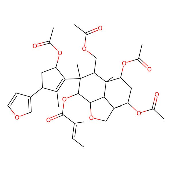 2D Structure of [(4R,8R,9R,10R)-5,7-diacetyloxy-10-[(3R,5S)-5-acetyloxy-3-(furan-3-yl)-2-methylcyclopenten-1-yl]-9-(acetyloxymethyl)-4,8,10-trimethyl-2-oxatricyclo[6.3.1.04,12]dodecan-11-yl] (E)-2-methylbut-2-enoate