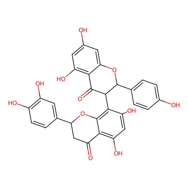 2D Structure of (2S)-8-[(2S,3R)-5,7-dihydroxy-2-(4-hydroxyphenyl)-4-oxo-2,3-dihydrochromen-3-yl]-2-(3,4-dihydroxyphenyl)-5,7-dihydroxy-2,3-dihydrochromen-4-one