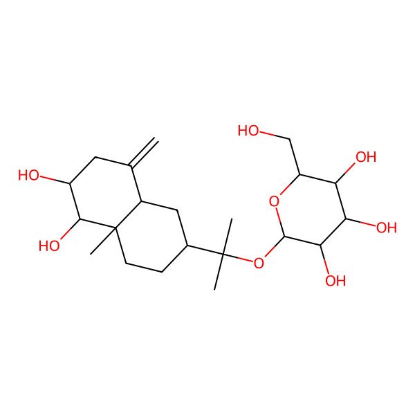 2D Structure of (2S,3R,4S,5S,6R)-2-[2-[(2R,4aR,5S,6S,8aS)-5,6-dihydroxy-4a-methyl-8-methylidene-1,2,3,4,5,6,7,8a-octahydronaphthalen-2-yl]propan-2-yloxy]-6-(hydroxymethyl)oxane-3,4,5-triol