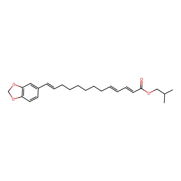 2D Structure of 2-methylpropyl (2E,4E,12E)-13-(1,3-benzodioxol-5-yl)trideca-2,4,12-trienoate 2D Structure of 2-methylpropyl (2E,4E,12E)-13-(1,3-benzodioxol-5-yl)trideca-2,4,12-trienoate