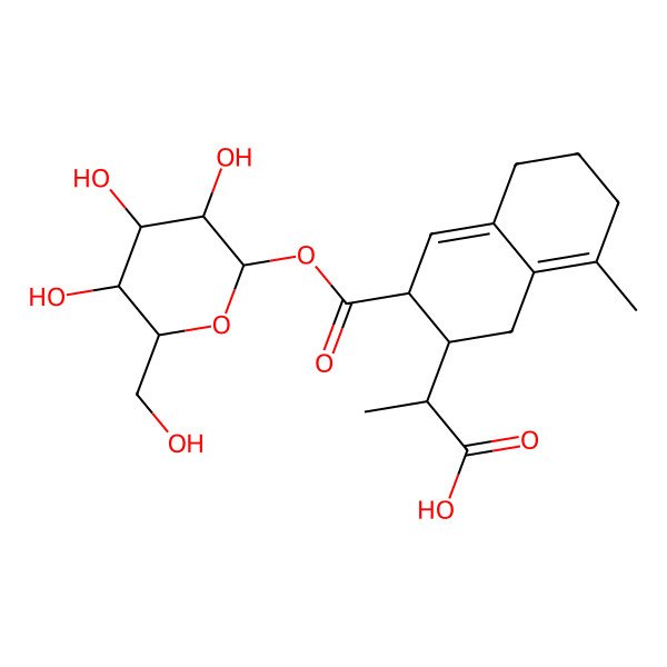 2D Structure of 2-[8-methyl-3-[(2S,3R,4S,5S,6R)-3,4,5-trihydroxy-6-(hydroxymethyl)oxan-2-yl]oxycarbonyl-1,2,3,5,6,7-hexahydronaphthalen-2-yl]propanoic acid