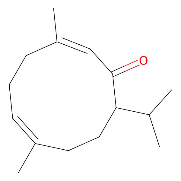 2D Structure of (2E,6E)-3,7-dimethyl-10-propan-2-ylcyclodeca-2,6-dien-1-one