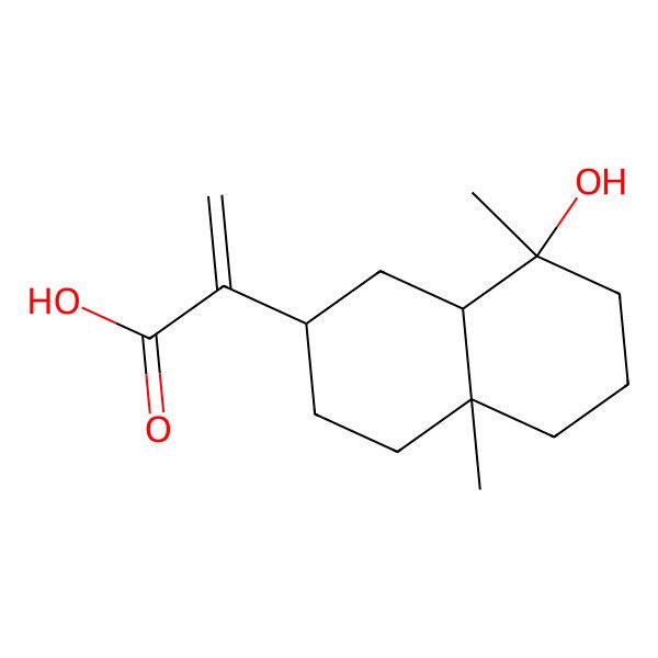 2D Structure of 2-[(2R,4aR,8R,8aR)-8-hydroxy-4a,8-dimethyl-1,2,3,4,5,6,7,8a-octahydronaphthalen-2-yl]prop-2-enoic acid