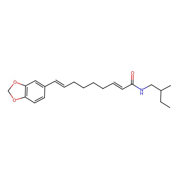 2D Structure of (2E,8E)-9-(1,3-benzodioxol-5-yl)-N-[(2R)-2-methylbutyl]nona-2,8-dienamide