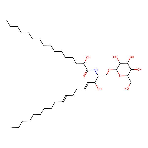 2D Structure of (2R)-2-hydroxy-N-[(3R,4E,8E)-3-hydroxy-1-[(2S,3R,4S,5S,6R)-3,4,5-trihydroxy-6-(hydroxymethyl)oxan-2-yl]oxyoctadeca-4,8-dien-2-yl]hexadecanamide