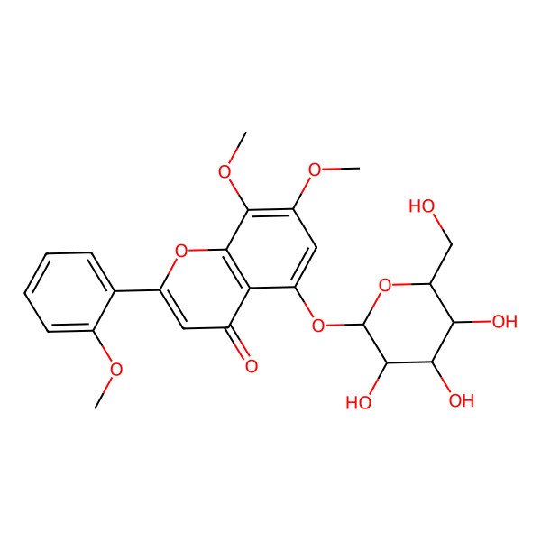 2D Structure of 7,8-dimethoxy-2-(2-methoxyphenyl)-5-[(2S,3R,4S,5S,6R)-3,4,5-trihydroxy-6-(hydroxymethyl)oxan-2-yl]oxychromen-4-one