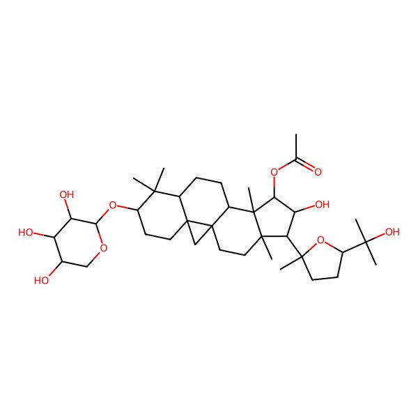 2D Structure of [(1S,3R,6S,8R,11R,12S,13R,14R,15R,16R)-14-hydroxy-15-[(2S)-5-(2-hydroxypropan-2-yl)-2-methyloxolan-2-yl]-7,7,12,16-tetramethyl-6-[(2S,3R,4S,5R)-3,4,5-trihydroxyoxan-2-yl]oxy-13-pentacyclo[9.7.0.01,3.03,8.012,16]octadecanyl] acetate