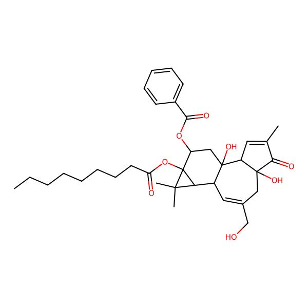 2D Structure of [(1R,2S,6R,10S,11R,13S,14R)-1,6-dihydroxy-8-(hydroxymethyl)-4,12,12-trimethyl-13-nonanoyloxy-5-oxo-14-tetracyclo[8.5.0.02,6.011,13]pentadeca-3,8-dienyl] benzoate