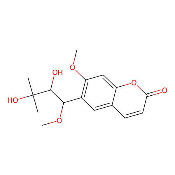 2D Structure of 2H-1-Benzopyran-2-one, 6-[(1R,2S)-2,3-dihydroxy-1-methoxy-3-methylbutyl]-7-methoxy-