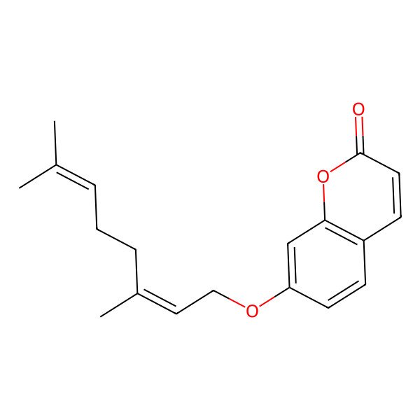 2D Structure of 2H-1-Benzopyran-2-one, 7-[[(2E)-3,7-dimethyl-2,6-octadienyl]oxy]-