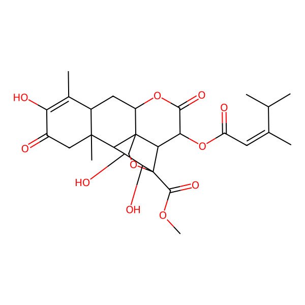 2D Structure of 15-[(3,4-Dimethyl-1-oxo-2-pentenyl)oxy]-13,20-epoxy-3,11,12-trihydroxy-2,16-dioxopicras-3-en-21-oic acid methyl ester
