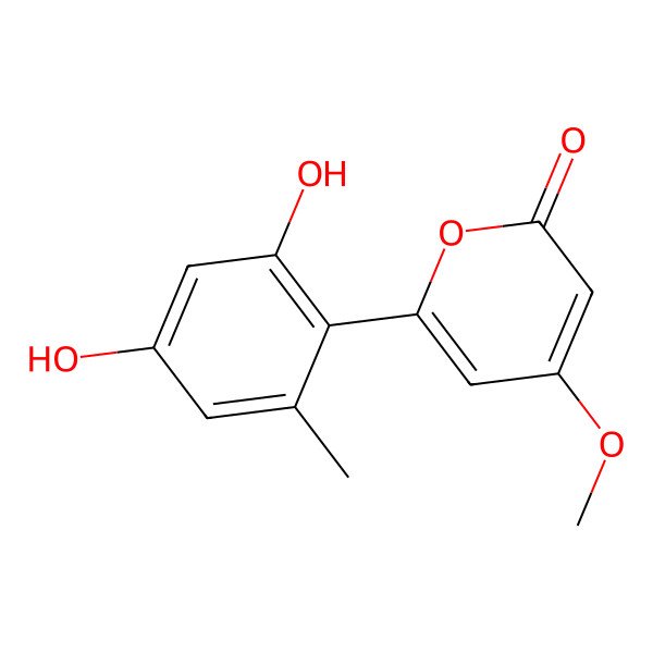 2D Structure of 2H-Pyran-2-one, 6-(2,4-dihydroxy-6-methylphenyl)-4-methoxy- 2D Structure of 2H-Pyran-2-one, 6-(2,4-dihydroxy-6-methylphenyl)-4-methoxy-