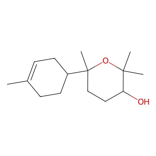 2D Structure of 2H-Pyran-3-ol, tetrahydro-2,2,6-trimethyl-6-(4-methyl-3-cyclohexen-1-yl)-, [3S-[3alpha,6alpha(R*)]]-