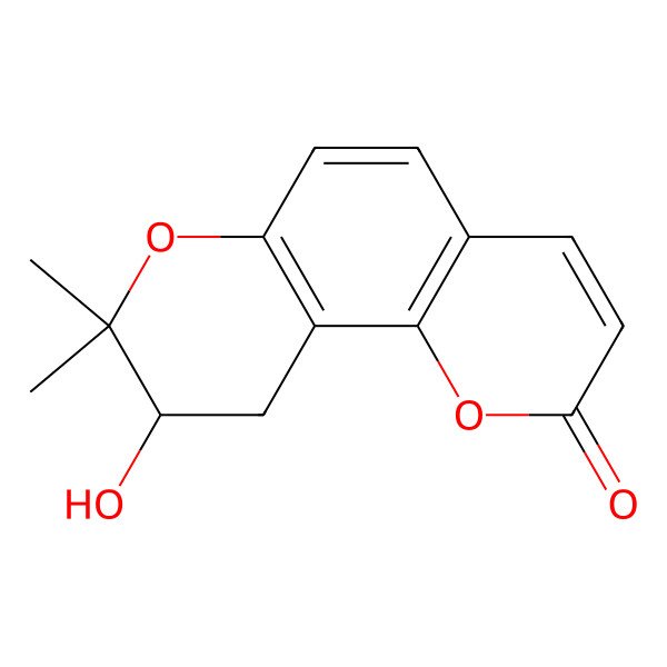 2D Structure of 2H,8H-Benzo[1,2-b:3,4-b']dipyran-2-one, 9,10-dihydro-9-hydroxy-8,8-dimethyl-, (R)-