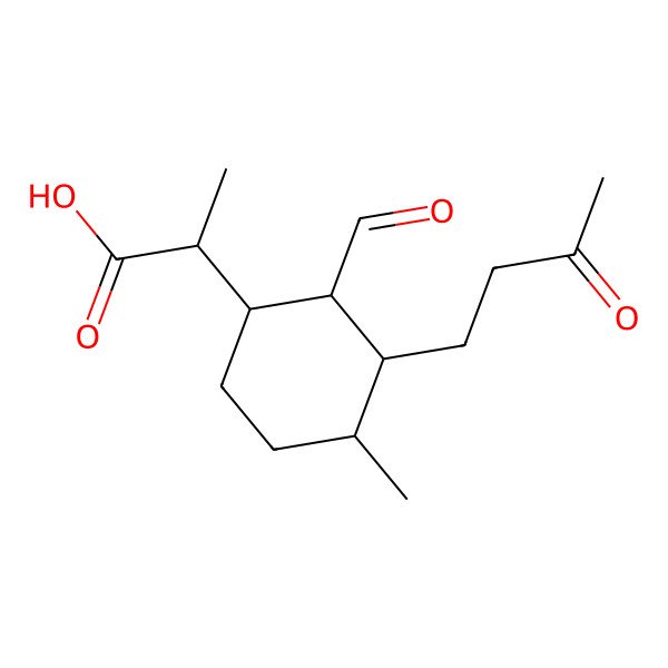2D Structure of (2R)-2-[(1R,2R,3S,4R)-2-formyl-4-methyl-3-(3-oxobutyl)cyclohexyl]propanoic acid
