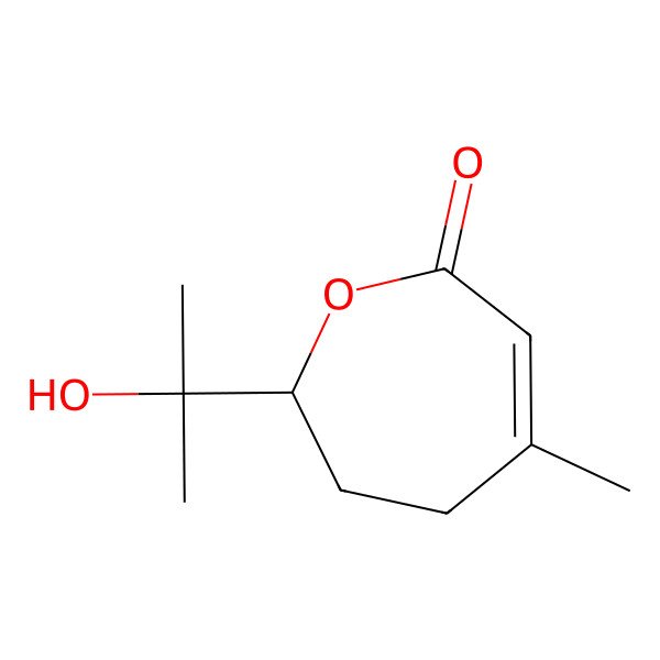2D Structure of (2R)-2-(2-hydroxypropan-2-yl)-5-methyl-3,4-dihydro-2H-oxepin-7-one