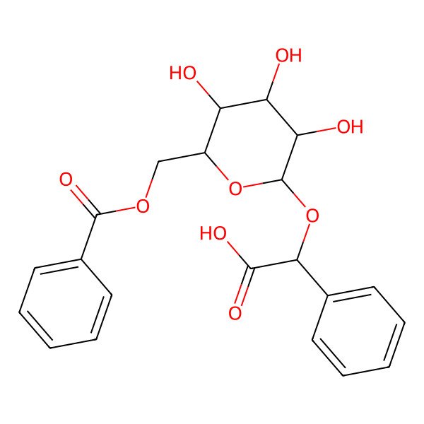 2D Structure of (2R)-2-[(2S,3R,4S,5S,6R)-6-(benzoyloxymethyl)-3,4,5-trihydroxyoxan-2-yl]oxy-2-phenylacetic acid