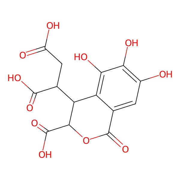2D Structure of (2R)-2-[(3S)-3-carboxy-5,6,7-trihydroxy-1-oxo-3,4-dihydroisochromen-4-yl]butanedioic acid
