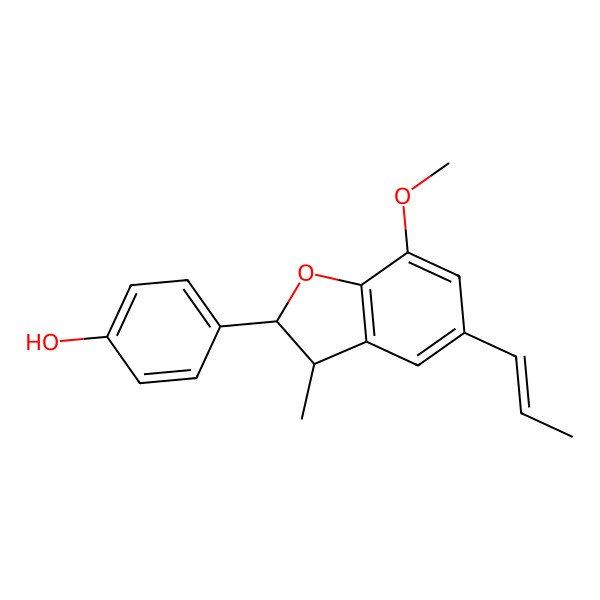 2D Structure of (2R)-2beta-(4-Hydroxyphenyl)-3alpha-methyl-5-(1-propenyl)-7-methoxy-2,3-dihydrobenzofuran