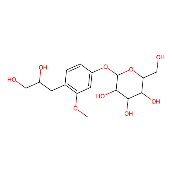 2D Structure of (2S,3R,4S,5S,6R)-2-[4-[(2R)-2,3-dihydroxypropyl]-3-methoxyphenoxy]-6-(hydroxymethyl)oxane-3,4,5-triol