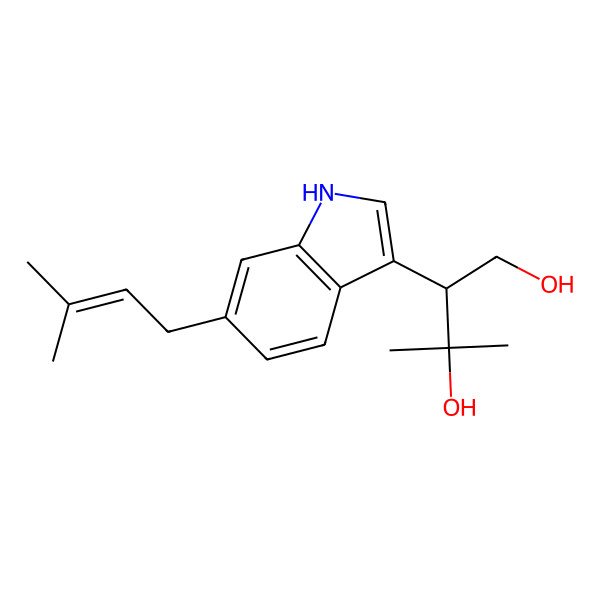 2D Structure of (2R)-3-methyl-2-[6-(3-methylbut-2-enyl)-1H-indol-3-yl]butane-1,3-diol