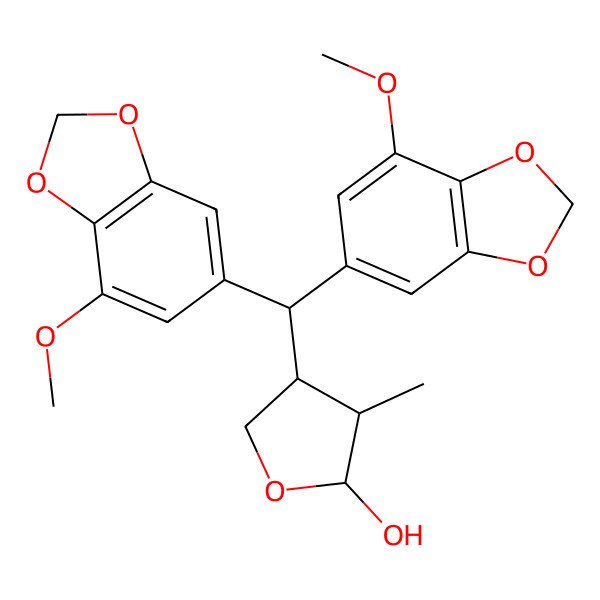 2D Structure of (2R,3R,4S)-4-[bis(7-methoxy-1,3-benzodioxol-5-yl)methyl]-3-methyloxolan-2-ol