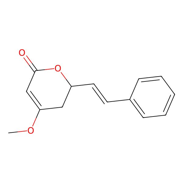 2D Structure of (2R)-4-methoxy-2-[(Z)-2-phenylethenyl]-2,3-dihydropyran-6-one