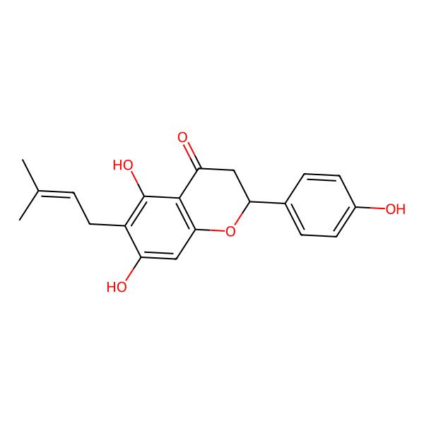 2D Structure of (2R)-5,7-dihydroxy-2-(4-hydroxyphenyl)-6-(3-methylbut-2-enyl)-2,3-dihydrochromen-4-one