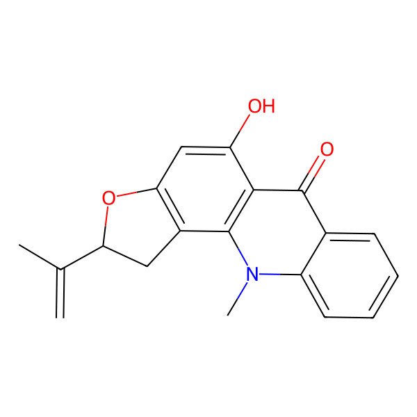 2D Structure of (2R)-5-hydroxy-11-methyl-2-prop-1-en-2-yl-1,2-dihydrofuro[2,3-c]acridin-6-one