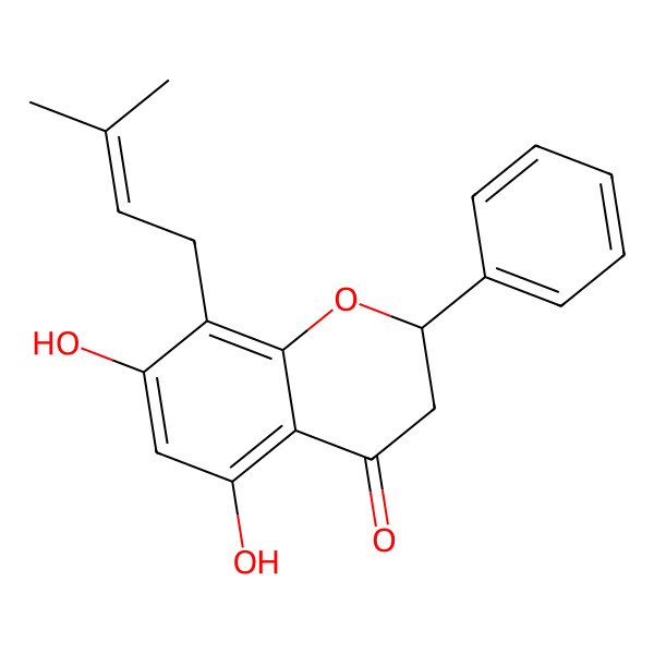2D Structure of (2R)-5,7-dihydroxy-8-(3-methylbut-2-enyl)-2-phenyl-2,3-dihydrochromen-4-one