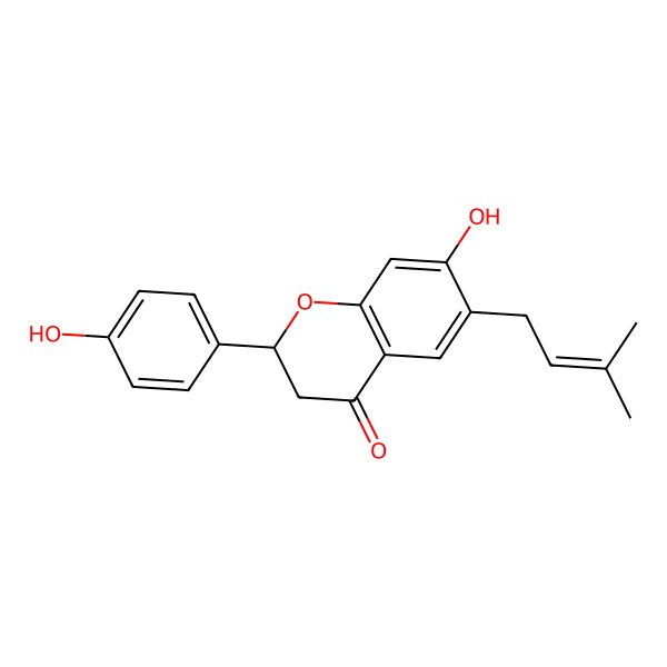 2D Structure of (2R)-7-Hydroxy-2-(4-hydroxyphenyl)-6-(3-methylbut-2-enyl)-2,3-dihydrochromen-4-one