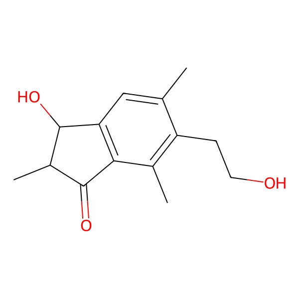 2D Structure of (2R-trans)-2,3-Dihydro-3-hydroxy-6-(2-hydroxyethyl)-2,5,7-trimethyl-1H-inden-1-one